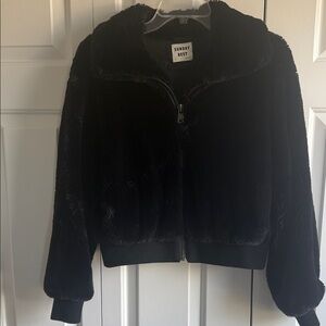 Sunday Best Black Plush Zip-Up Teddy Jacket
